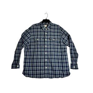 Levis L/S Blue Plaid Button Down Flannel Shirt Mens XL Relaxed Fit